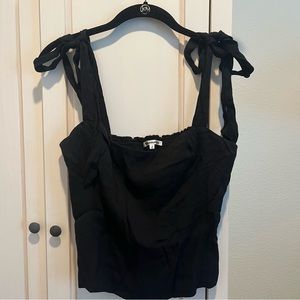 Reformation Ellora Shoulder Tie Smocked Back Tank Top Black